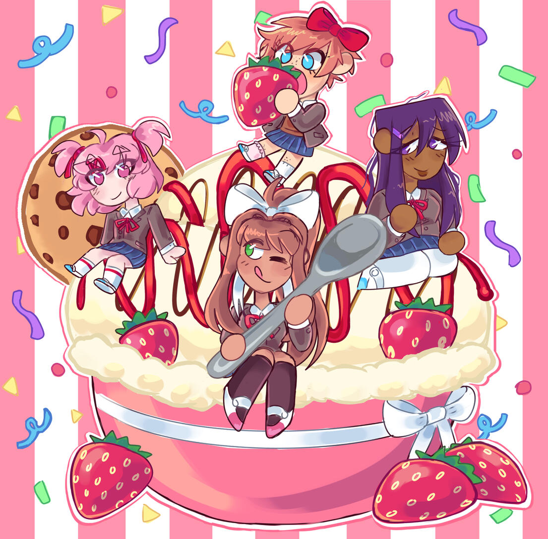 4 person human chibi + 3 props + simple bg