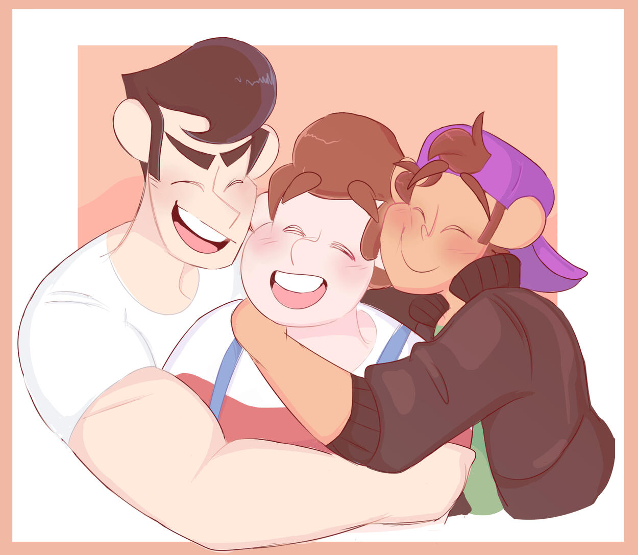 3 person human halfbody, simple bg