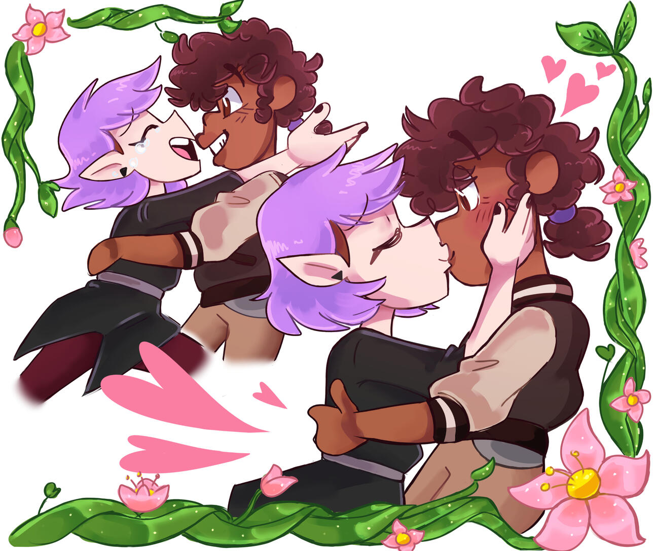 2 person human + humanoid halfbody, simple bg